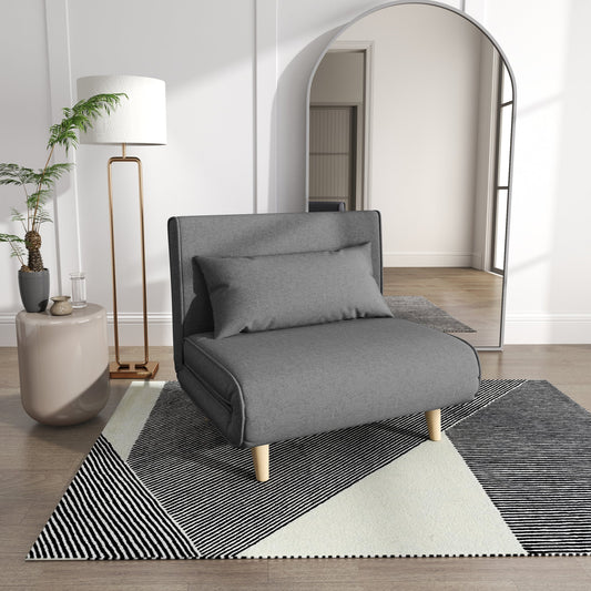 3 in 1 armchair bed with reclining backrest in 6 positions in fabric, 94x78x80 cm, Gray