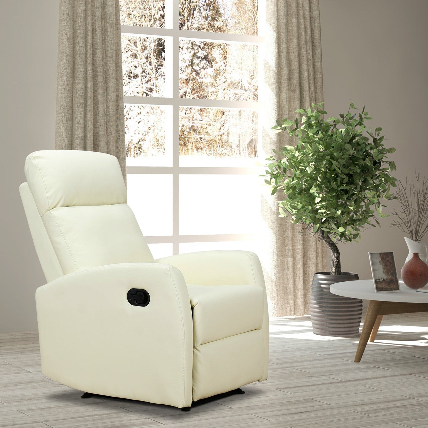 165° Reclining Relax Chair with Adjustable Footrest Ergonomic PU Leather, 65 × 92 × 100cm Cream