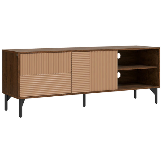 TV Cabinet up to 65" with 2 Cabinets and 2 Open Wooden Compartments, 150x40x56cm, Brown