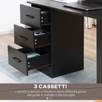 Modern Wooden Desk with 3 Drawers and 3 Shelves for Bedroom and Office, 120x49x72cm, Black