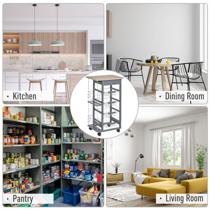 kitchen trolley in dark Grey with 1 drawer and 4 metal baskets