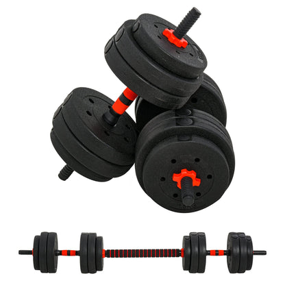 Set of 2 Dumbbells Convertible into a Barbell, 25kg Total with 12 Steel and Plastic Weight Discs for Home Training