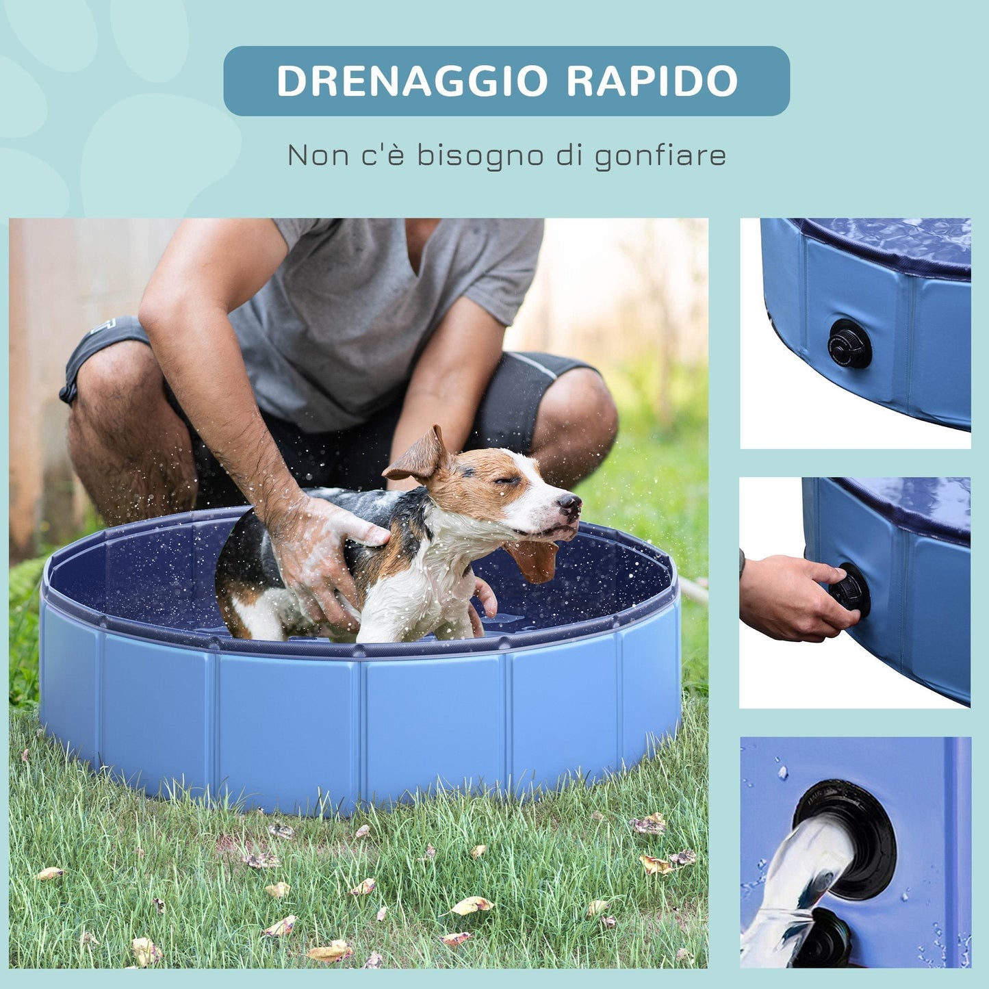 Foldable Plastic Dog Pool with Stable Edge for Pets, Ø80 x 20 cm, Blue