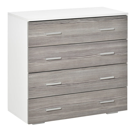 drawers with 4 drawers with aluminum handles and wooden structure, 76x35x72cm, Grey white