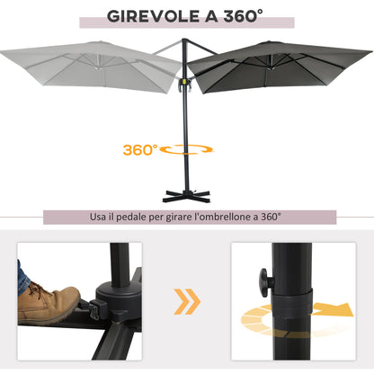 Garden Umbrella with 5-Level Adjustable Angle and 360° Rotation, 2.5x2.5 m, Grey