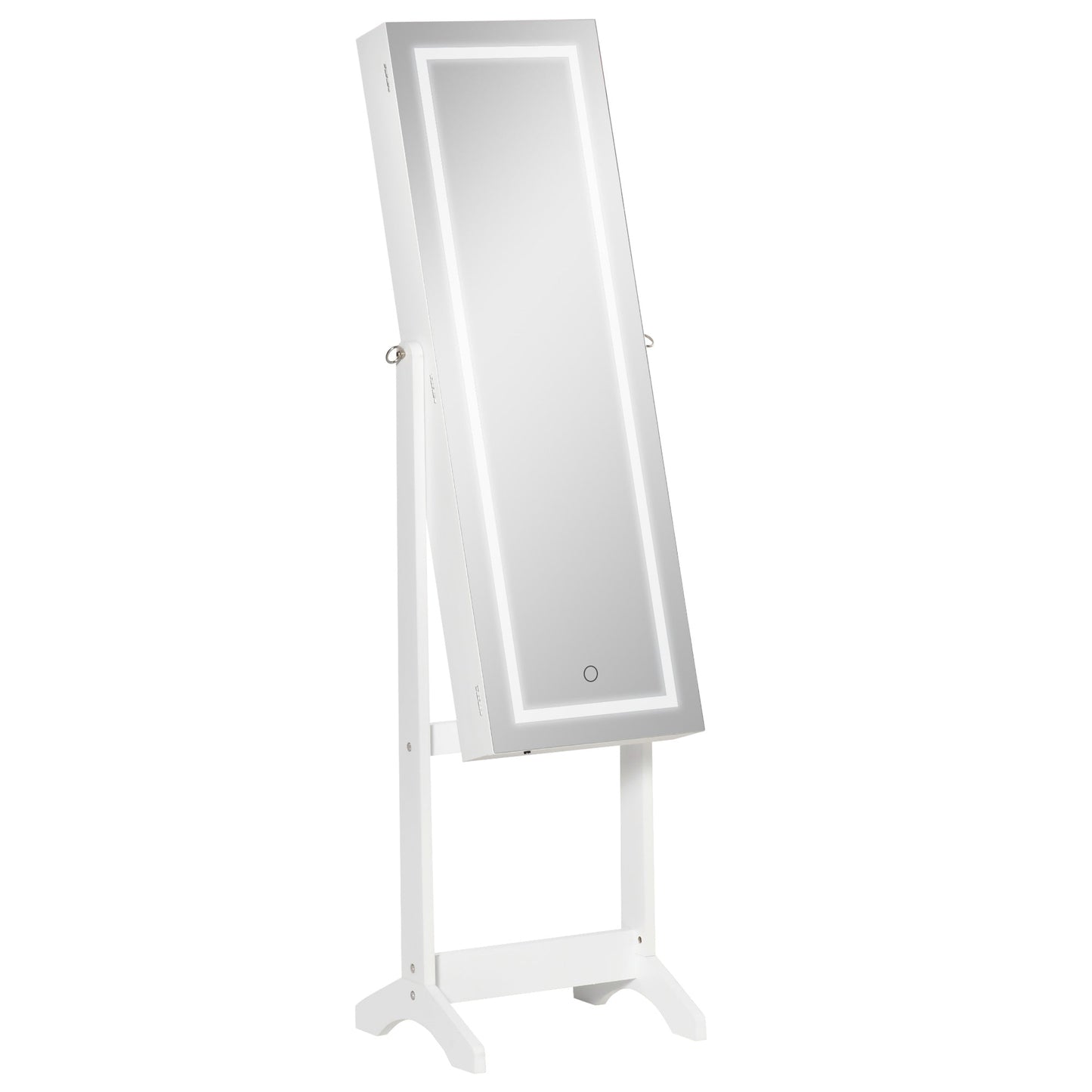 Freestanding Jewelry Mirror with LED Light, Adjustable Tilt and Lock, 46x36.5x151.5cm