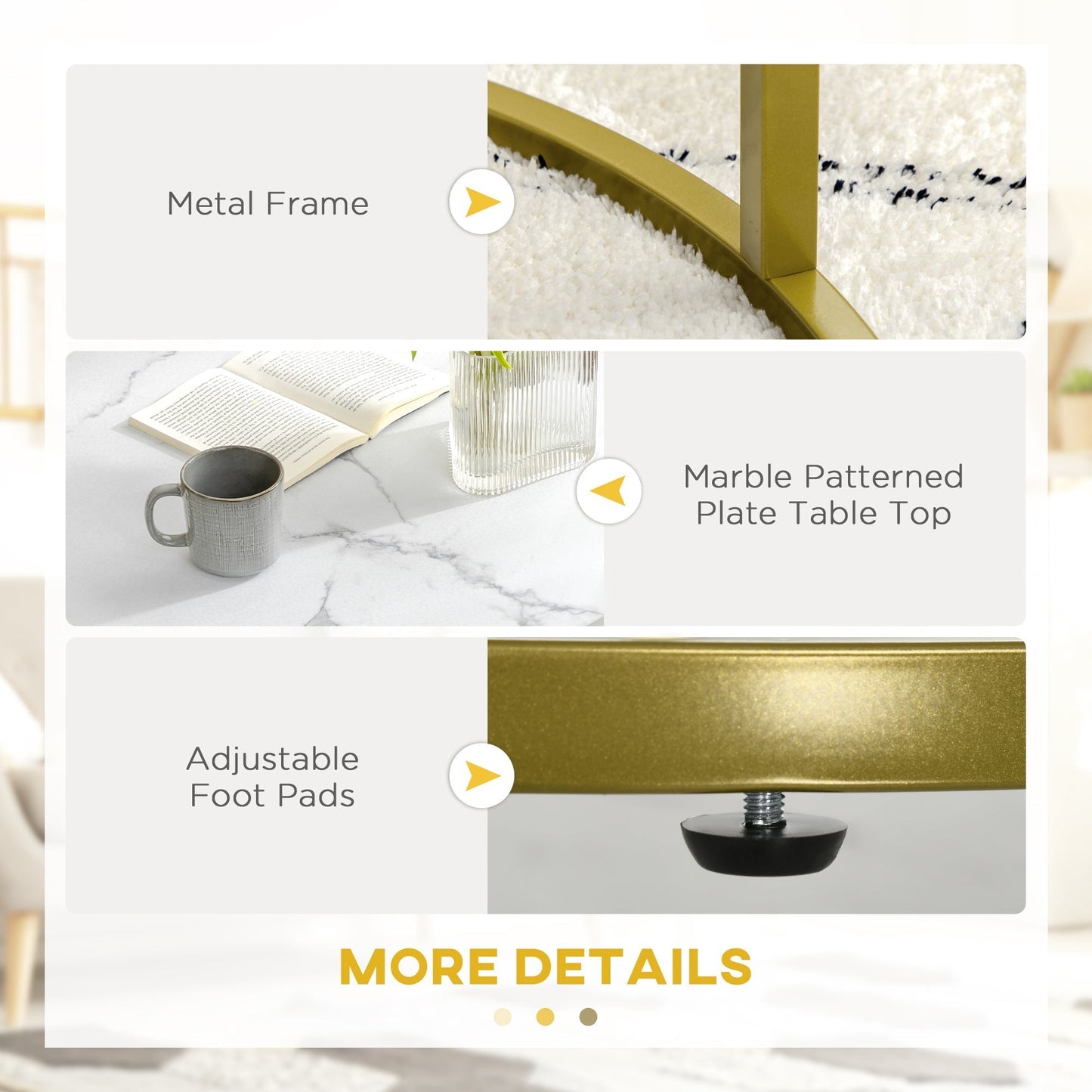 THE STAR | White and Gold Set 2 Round Coffee Tables | Ø74x46.3 cm and Ø59x38.5 cm