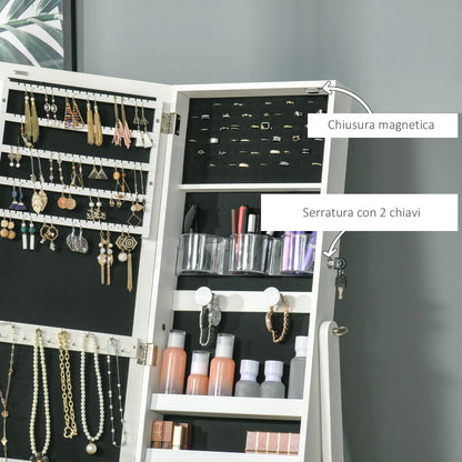 Freestanding Jewelry Mirror with LED Light, Adjustable Tilt and Lock, 46x36.5x151.5cm