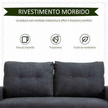 Nordic Style Modern 2-Seater Sofa with Quilted Fabric Backrest, 145x76x88 cm, Grey