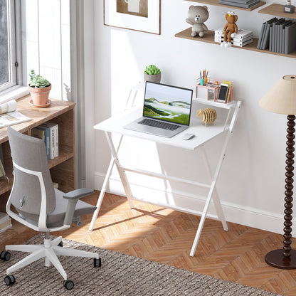 Folding Desk with Monitor Shelf, 81.5x62x86.5 cm, White