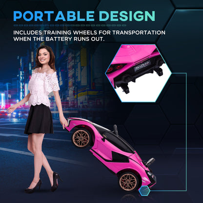 Electric Car for Children 3-5 Years Lamborghini 12V with Remote Control and Speed 3-5km/h, Pink