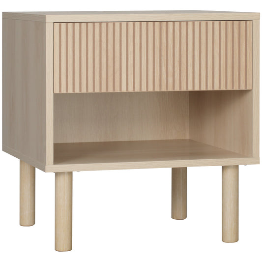Modern Bedside Table with Drawer and Open Shelf in Chipboard, 47x47x50 cm, Wood Color