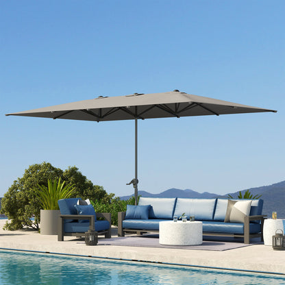 Double Garden Umbrella 4.5x2.6 m, Crank Opening and 12 Ribs, Gray