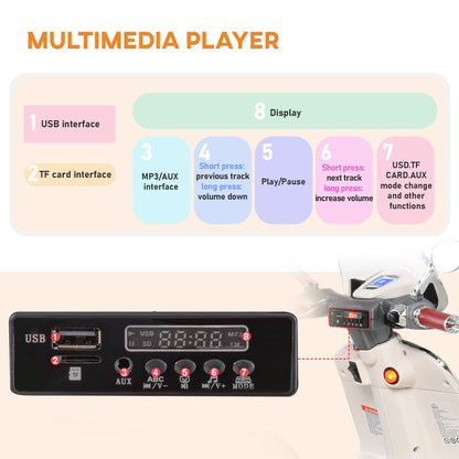 Officially Licensed Vespa Electric Motorcycle for Kids, 2 Wheels, Lights and Sounds, 108x49x75 cm, White