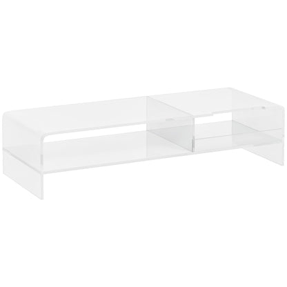 24" Max PC Monitor Stand with 2 Open Shelves, Transparent Acrylic, 50.8x19x12 cm