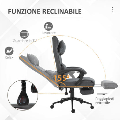 Ergonomic office chair with adjustable height with armrests and footrests, 66x70x115-123 cm, Grey