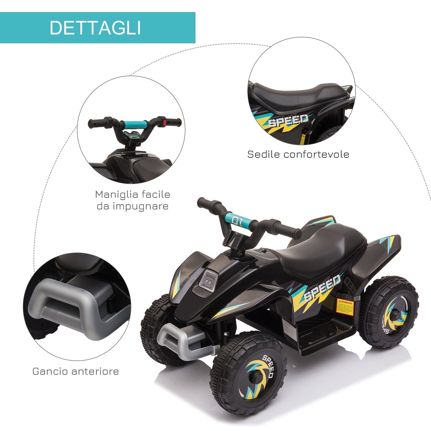 Quad for electric children with rechargeable 6V - black battery