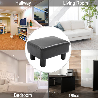 Rectangular Footstool Padded and Covered in Black Faux Leather, Max. 100kg, for Living Room and Entrance, 40x30x24 cm