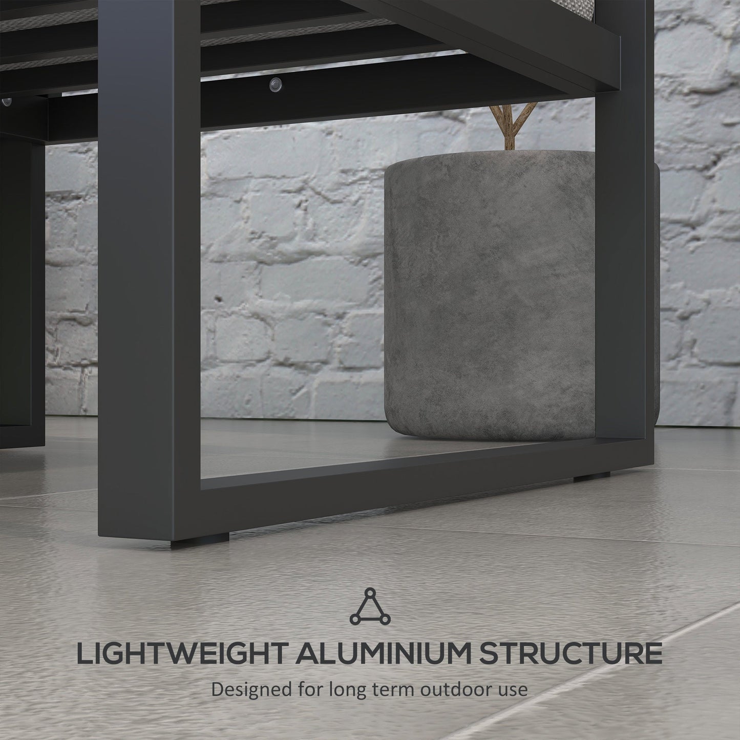 Lounge Set with Sofa and Coffee Table in Aluminum with Padded Cushions, Grey