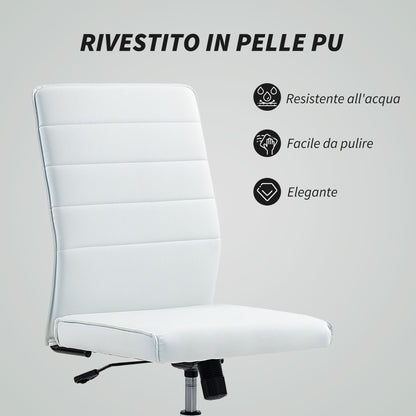 Ergonomic Office Chair with Curved Backrest, Adjustable PU Leather and Steel, 58x53x97-107 cm, White