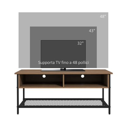 Industrial Style TV Stand Up to 48" in Wood and Steel, 110x40x48cm, Brown and Black