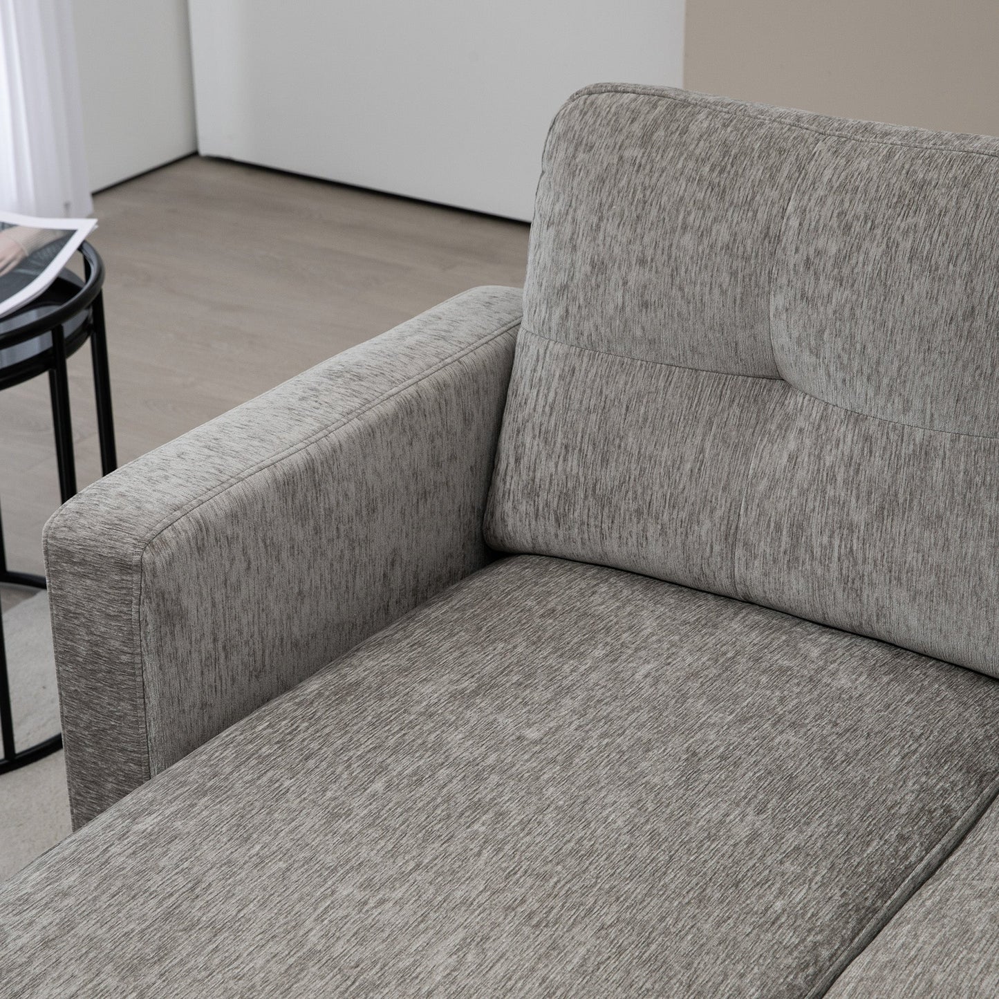 3-Seater Corner Sofa with Seat and Back Cushion, in Chenille Effect Fabric, 186x130x84 cm, Taupe
