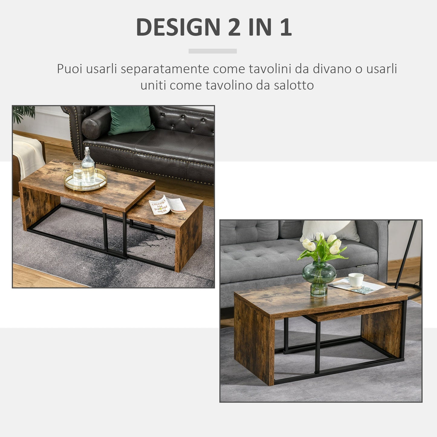 DAHLIA | Set of 2 Brown Living Room / Coffee Tables