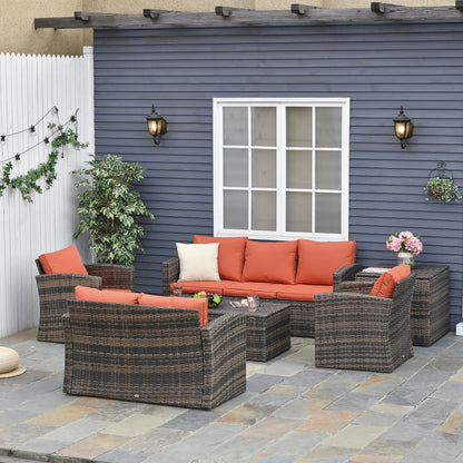 MANDOLINA | Brown 6 pcs Outdoor Rattan Furniture Set with orange cushions