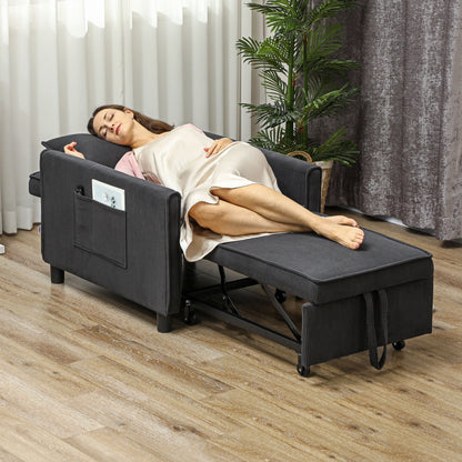 Reclining Armchair Bed with Side Pockets, in Velvet Effect Fabric, 74x84x81 cm, Dark Gray