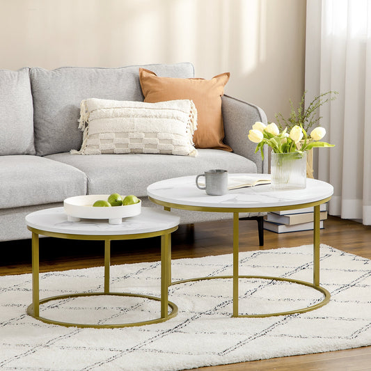 THE STAR | White and Gold Set 2 Round Coffee Tables | Ø74x46.3 cm and Ø59x38.5 cm