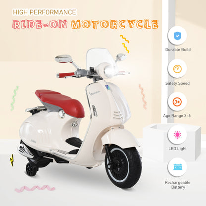 Officially Licensed Vespa Electric Motorcycle for Kids, 2 Wheels, Lights and Sounds, 108x49x75 cm, White