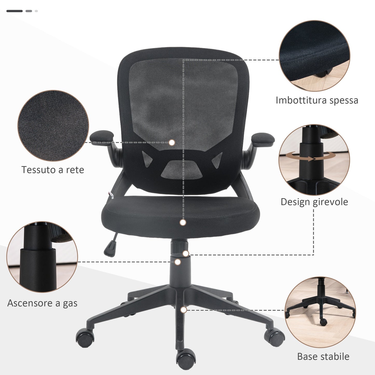 Ergonomic Office Chair with Adjustable Height, Flip-Up Armrests and Mesh Fabric, Black