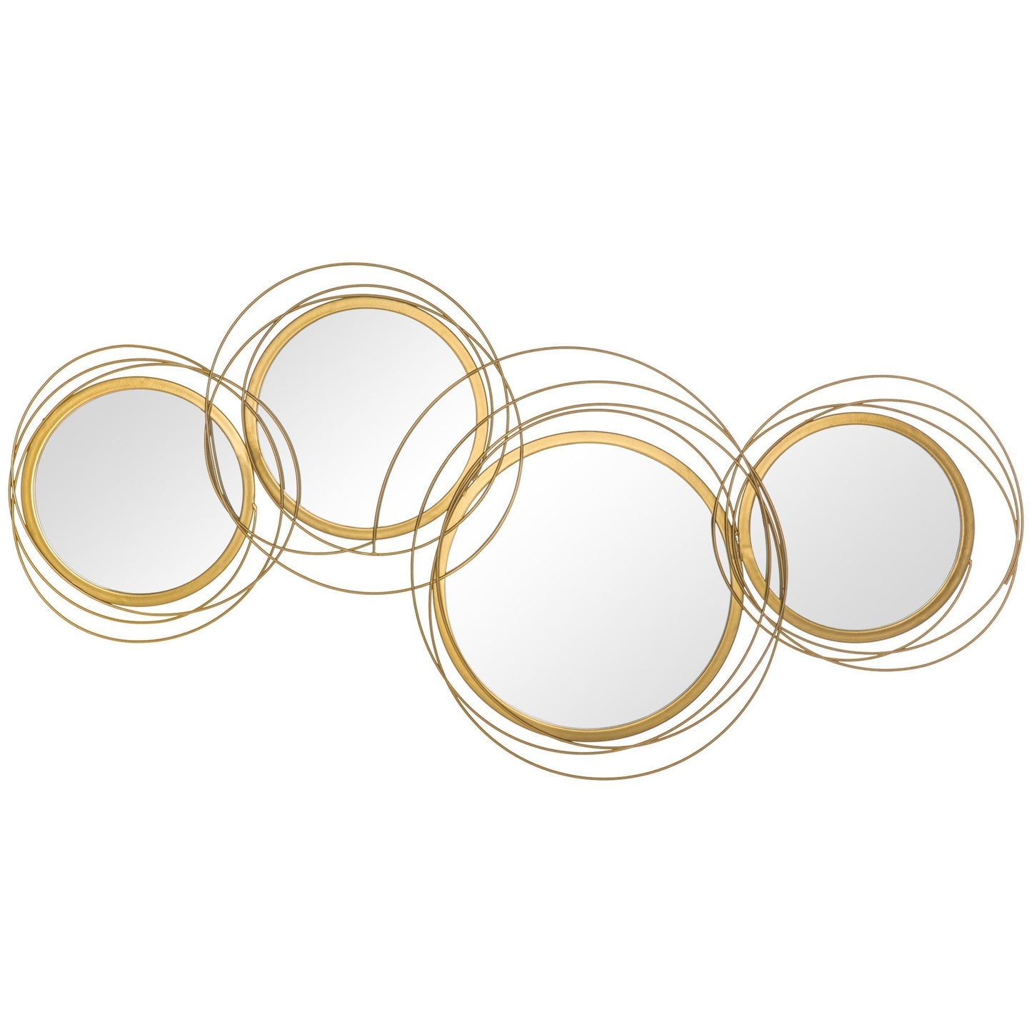 3D Metal Wall Decoration, Mirrored Circle Wall Art 107x56cm, Gold