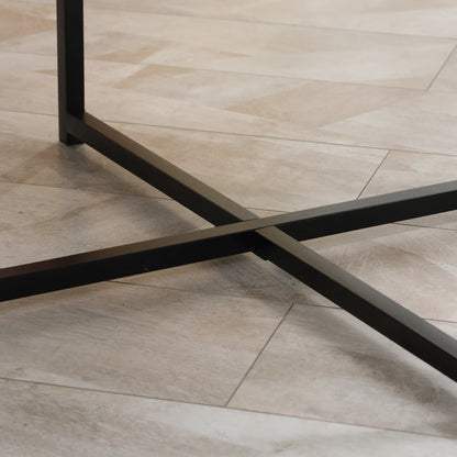 Round Coffee Table with Marble Effect MDF Top and Metal Legs, Φ80x45 cm, White