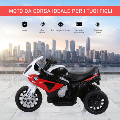 electric motorcycle for children max. 20kg with bmw license, 3 wheels, 6V rechargeable battery, red white, 66x37x44cm