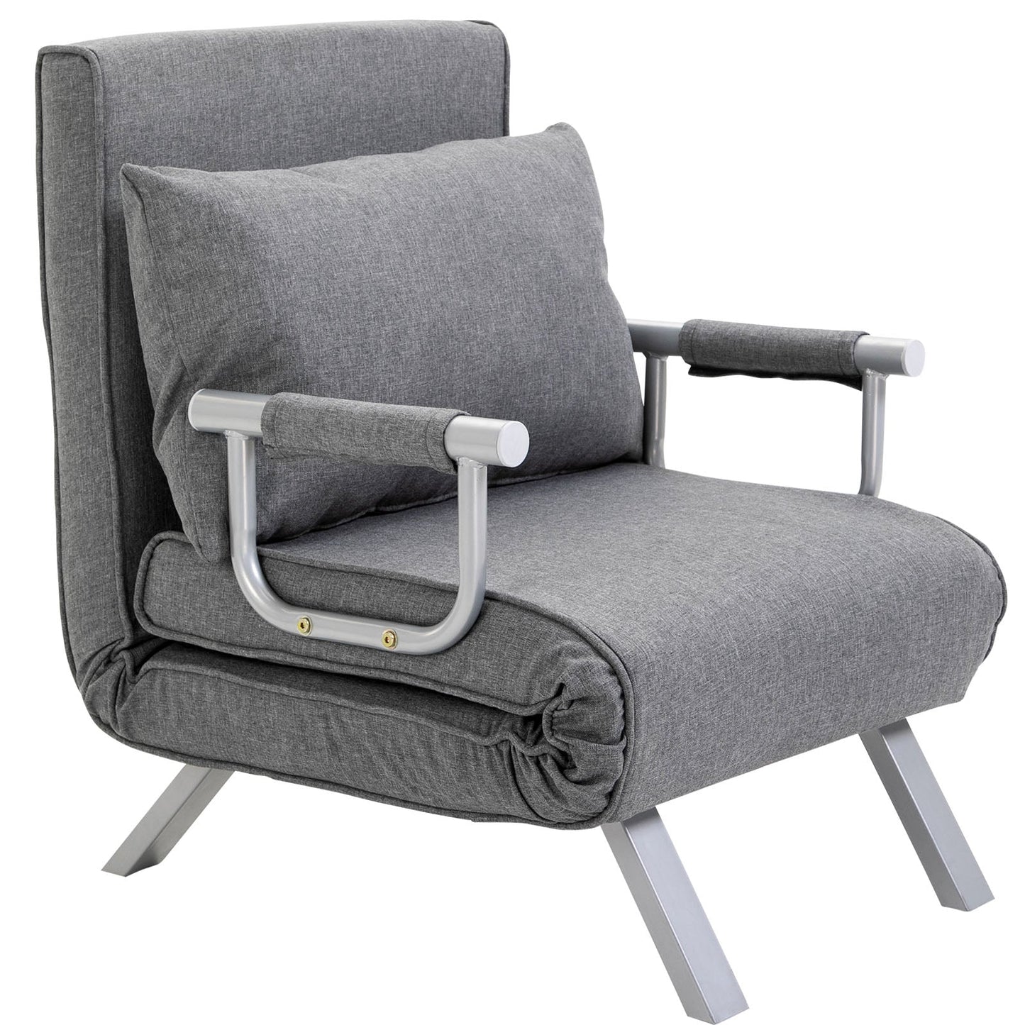 Single Armchair Bed with 5-Level Adjustable Backrest and Fabric Cushion, Light Gray