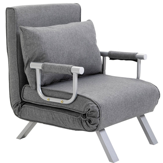 Single Armchair Bed with 5-Level Adjustable Backrest and Fabric Cushion, Light Gray