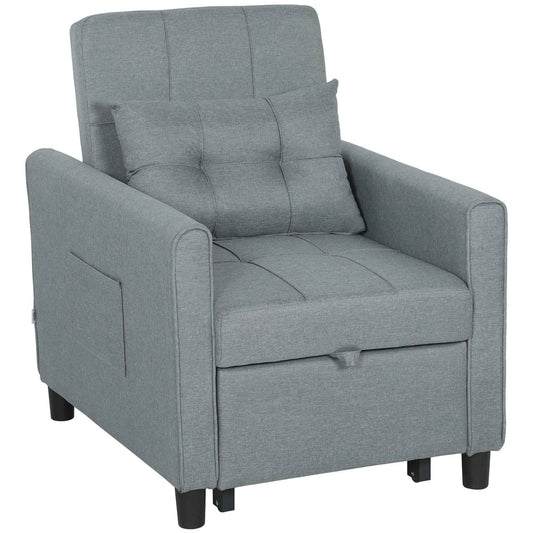 Folding Convertible Sofa Bed with Adjustable Backrest and Cushion, Grey