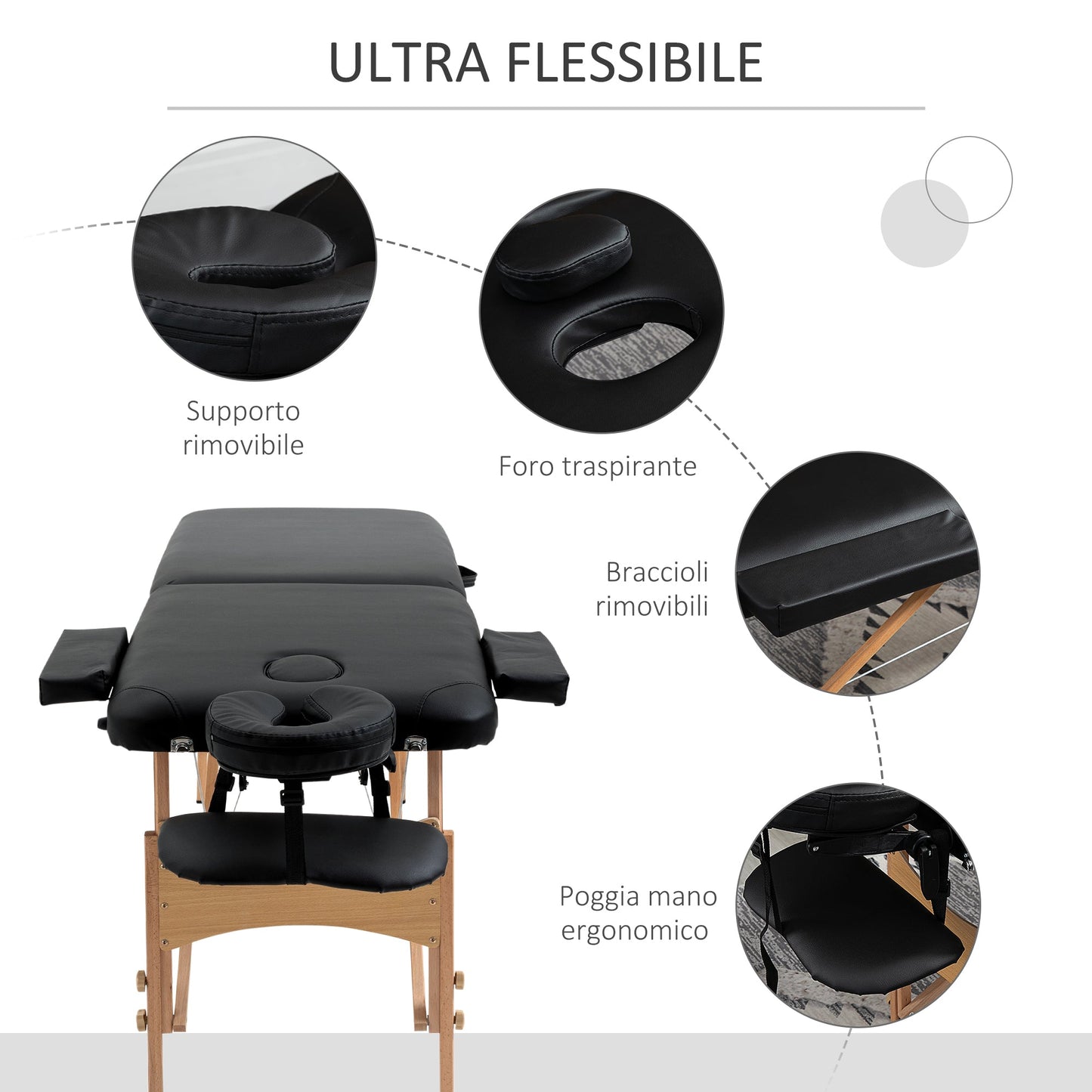 Professional Foldable Massage Table with Adjustable Height and Carrying Bag, Black