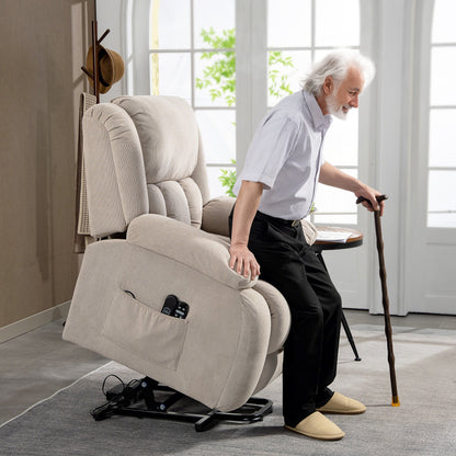 Lift Massage Reclining Chair with 2 Pockets and Remote Control, 93x104x105 cm, Beige