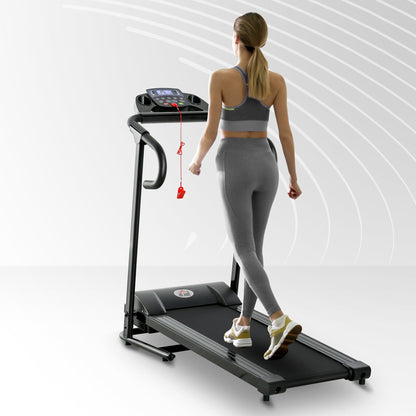 Folding Electric Treadmill Space Saving, Professional Treadmill with LCD Display, Speed 0.8-10km/h and 12 Programs, Power 500W, for Home and Office, Black