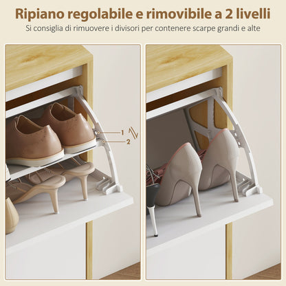Slim Modern Shoe Rack with 4 Tilting Drawers for 20 Pairs of Shoes, 105x24x92.5 cm, White