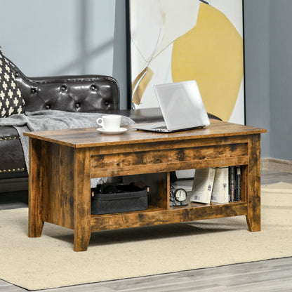 Industrial Style Coffee Table with Storage Compartment and Lifting Top in Wood, 105x50x49cm, Rustic Brown