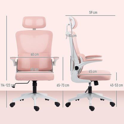 Adjustable and Reclining Office Chair with Removable Headrest, Mesh Fabric, 60x59x114-122 cm, Pink