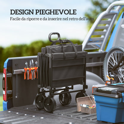 Garden Trolley 160L Foldable with Adjustable Handle, Capacity 100 kg, 95x55x102 cm, Black