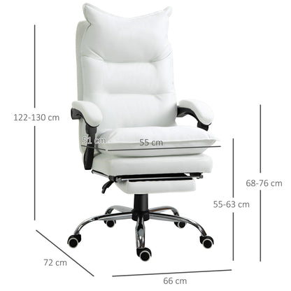 White Faux Leather Office Chair, Adjustable Height with 155° Reclining Backrest and Footrest