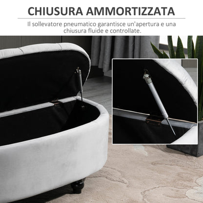 Padded Semicircle Bedside Storage Bench, Velvet and Wood, 120x46x42 cm, Light Grey