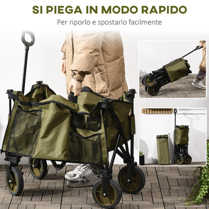 125L Folding Garden Cart with Handle and 5 Bags, 108x55x93 cm, Green