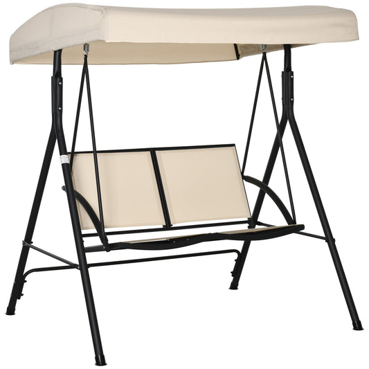 2-Seater Garden Swing with Adjustable Canopy, 140x118x162cm Beige