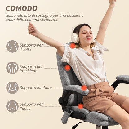 4-Point Massage Office Chair with Heater and Flip-Up Armrests, Grey